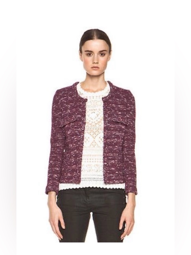 Isabel Marant Etoile Bracelet Sleeve Zip Front Knit Jacket-Red, White & Blue